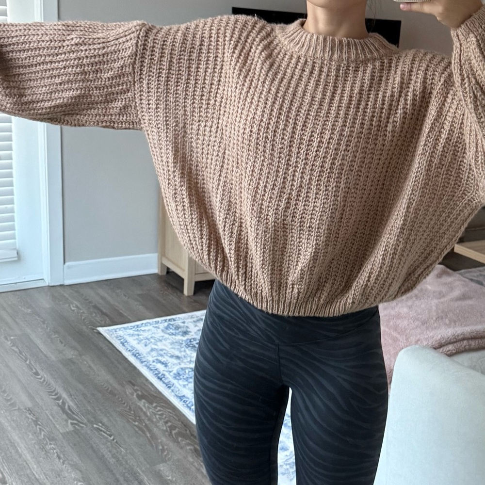 Batwing Sleeves Brown Knit Sweater